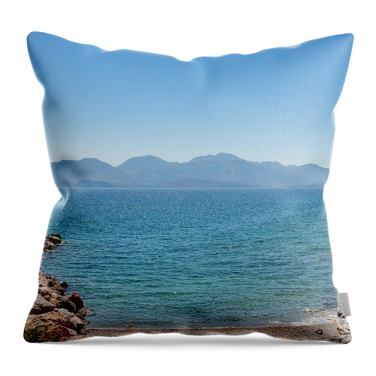 Crete Throw Pillow featuring the photograph Crete Mountain Range From Agios Nicholas by Antony McAulay