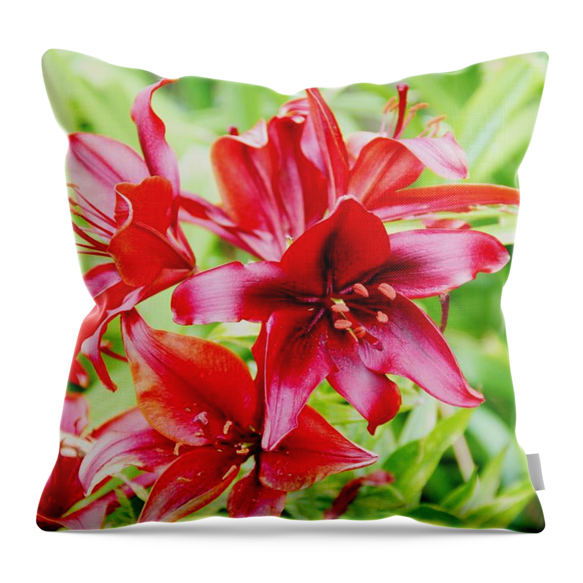 Flowers Throw Pillow featuring the photograph Crimson Lilies by Charlene Reinauer