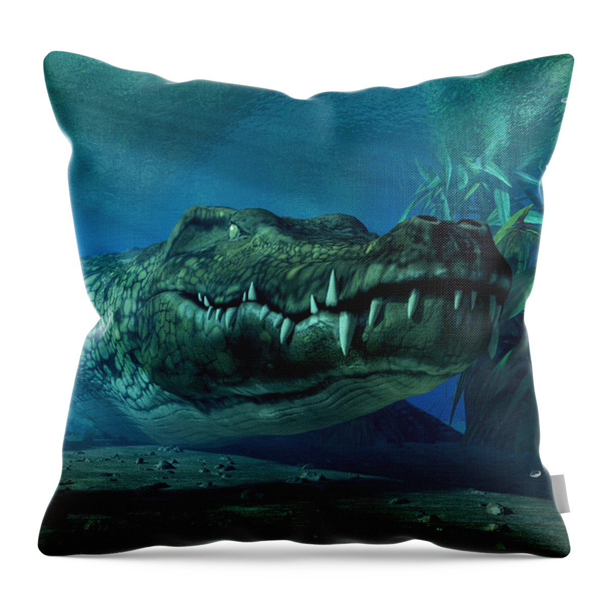 Crocodile Throw Pillow featuring the digital art Crocodile by Daniel Eskridge