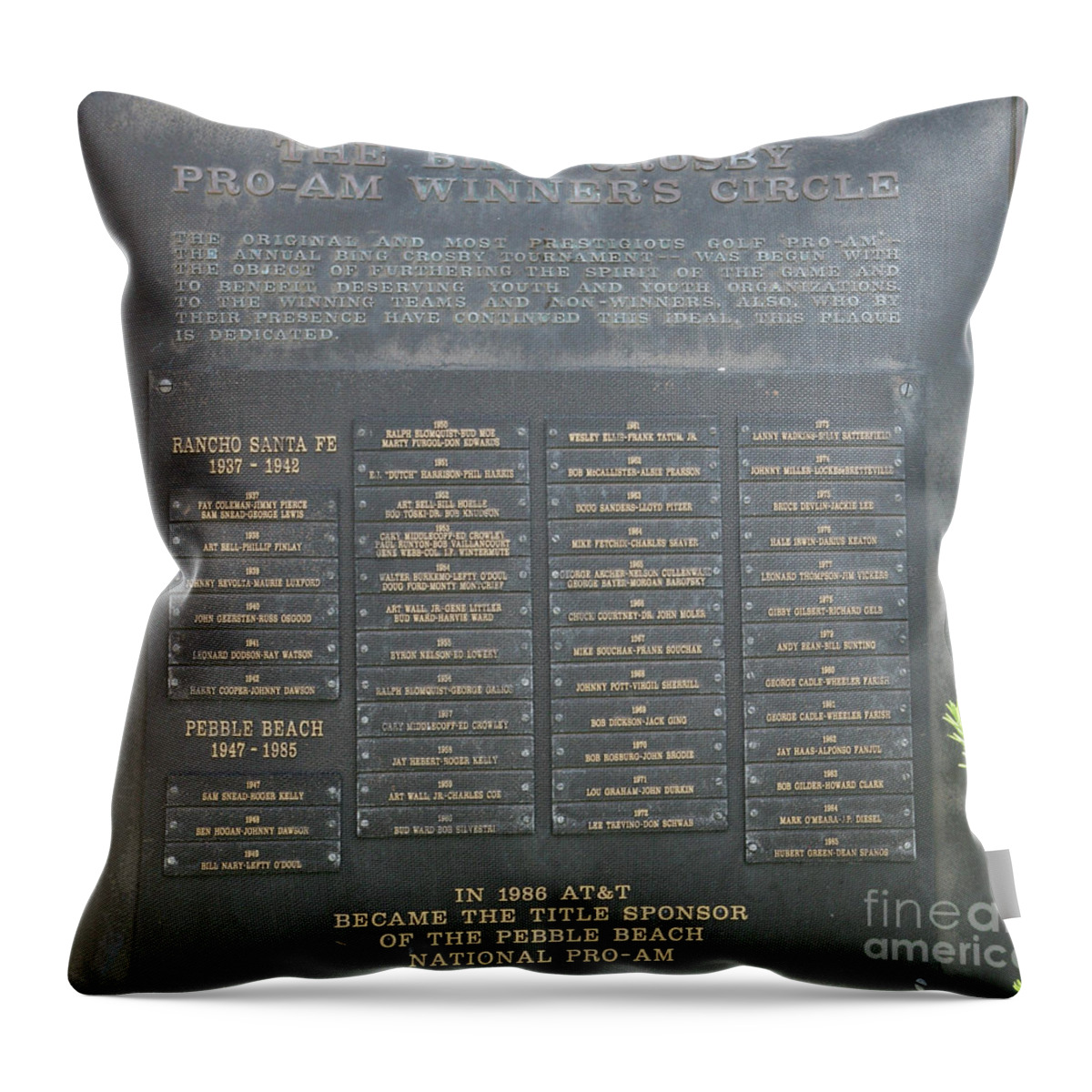 Monterey Throw Pillow featuring the photograph Crosby Pro Am Winners Circle by Chuck Kuhn
