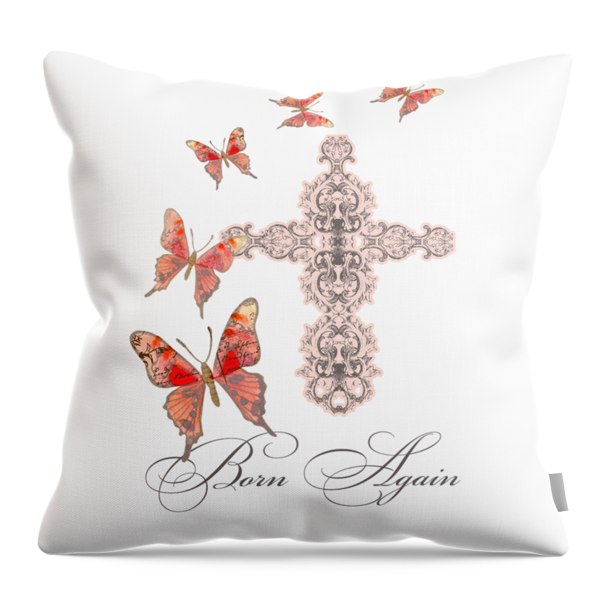 Butterfly Throw Pillow featuring the painting Cross Born Again Christian Inspirational Butterfly Butterflies by Audrey Jeanne Roberts