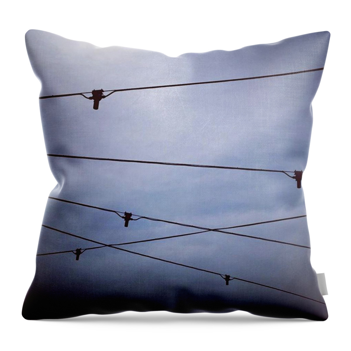 Simplicity Throw Pillow featuring the photograph Cross-cross. #lookup #lookingup #wires by Ginger Oppenheimer