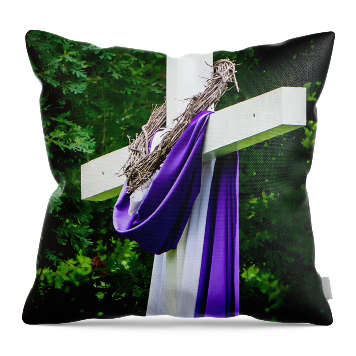 Cross Throw Pillow featuring the photograph Cross of Jesus - Soft and Gentle by Tracy Brock