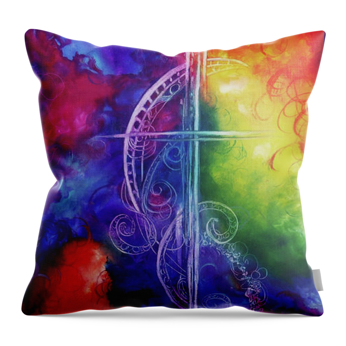 Cross Art Throw Pillow featuring the painting Cross of Promise by Karen Kennedy Chatham