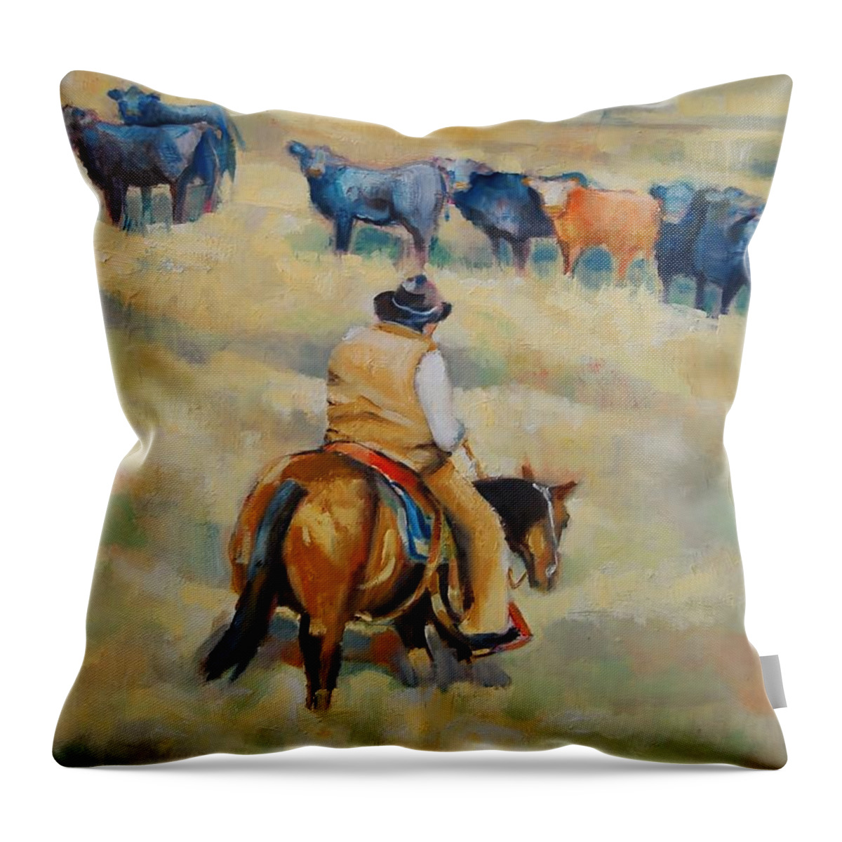 Cattle Throw Pillow featuring the painting Crossing by Jean Cormier