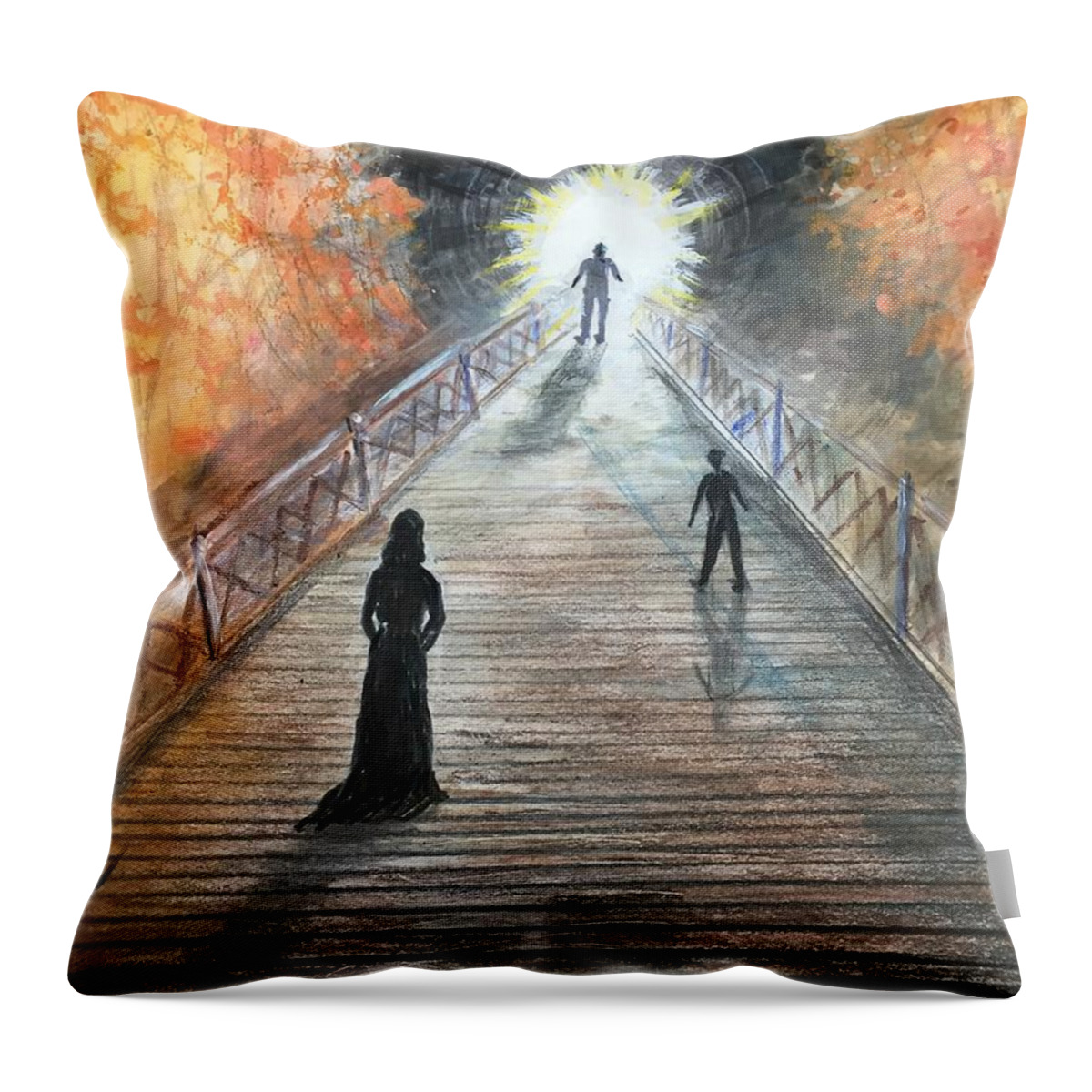 Crossing Over Throw Pillow featuring the painting Crossing Over by Ronnie Egerton