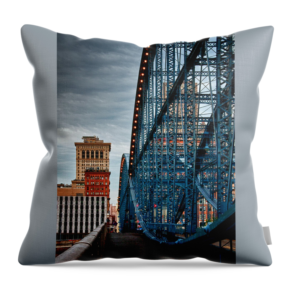 Smithfield Street Bridge Throw Pillow featuring the photograph Crossing the Smithfield Street Bridge - Pittsburgh - Color by Mitch Spence