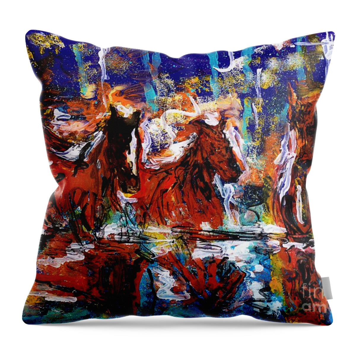 Abstract Colorful Painting Throw Pillow featuring the painting Crossing water by Lidija Ivanek - SiLa