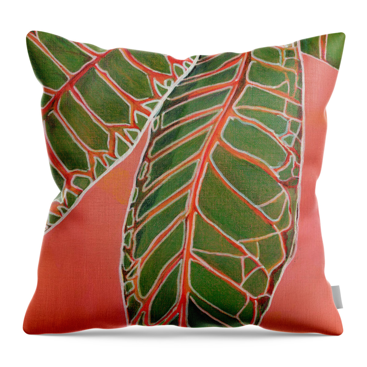 Plants Throw Pillow featuring the painting Crotons Catching by Amelia Stephenson at Ameliaworks