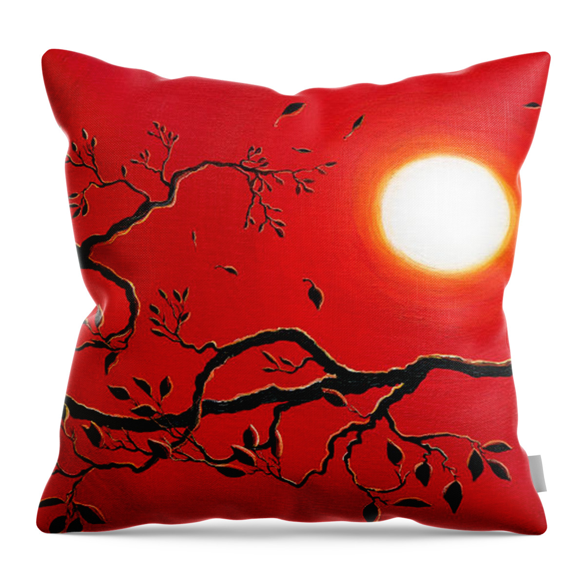 Zen Throw Pillow featuring the painting Crow in Crimson Sunset by Laura Iverson