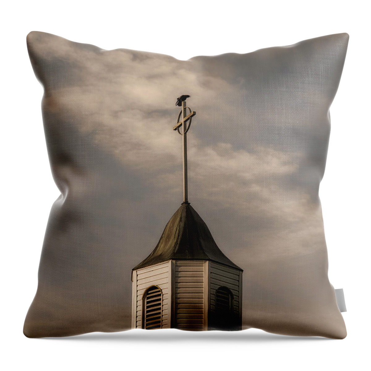 Birds Throw Pillow featuring the photograph Crow on Steeple by Richard Rizzo
