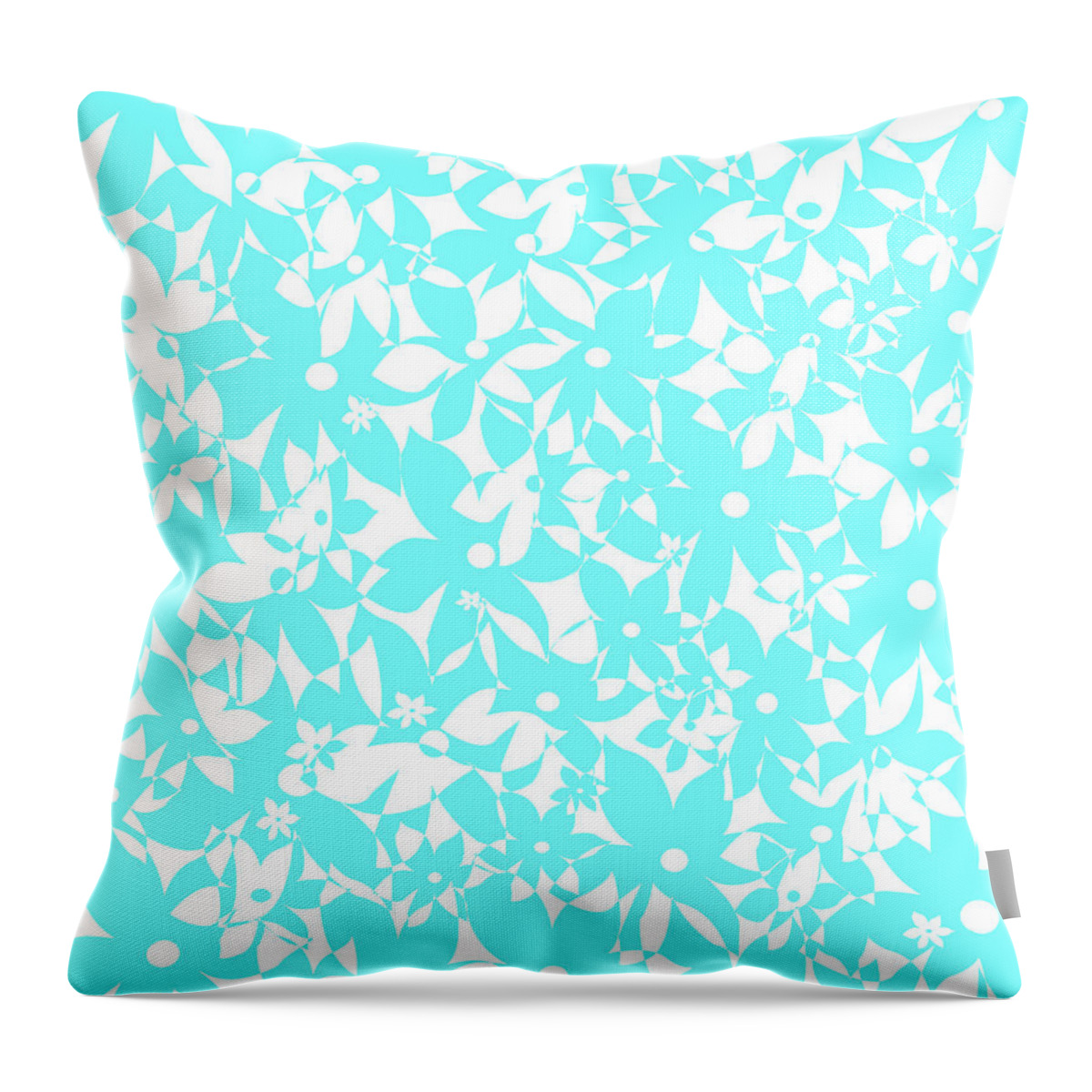Flower Throw Pillow featuring the digital art Crowded Flowers - Turquoise by Shawna Rowe