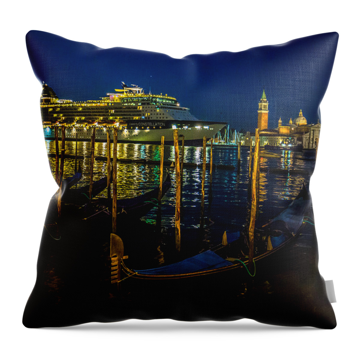 Venice Throw Pillow featuring the photograph Cruise Ship Entering Venice at Sunrise by Lev Kaytsner