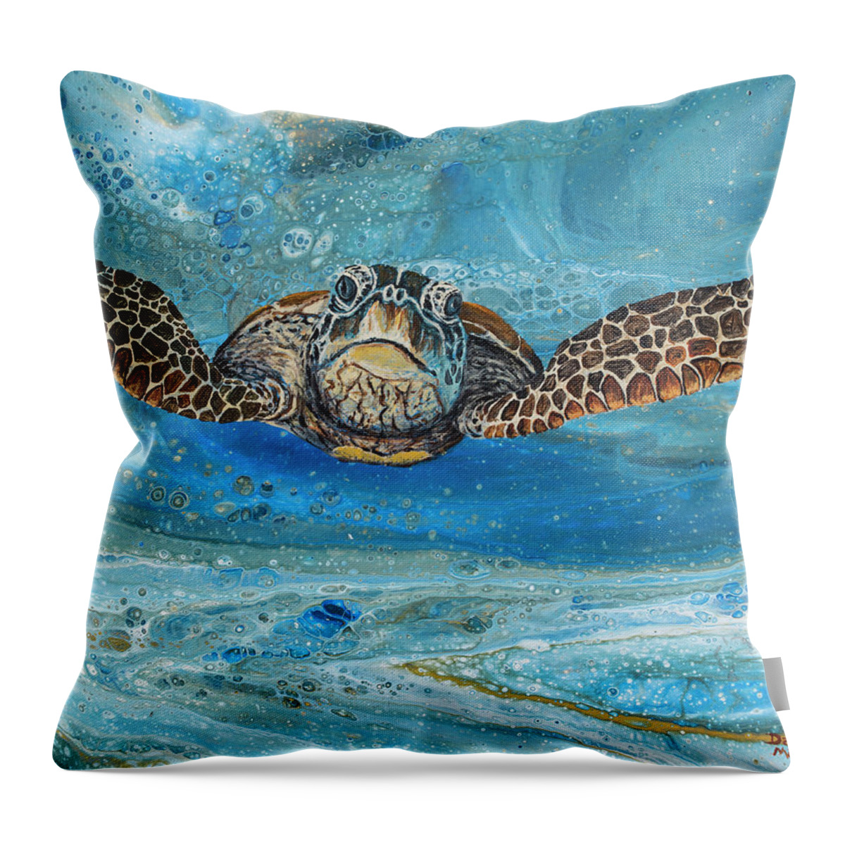 Honu Throw Pillow featuring the painting Crush The Honu by Darice Machel McGuire