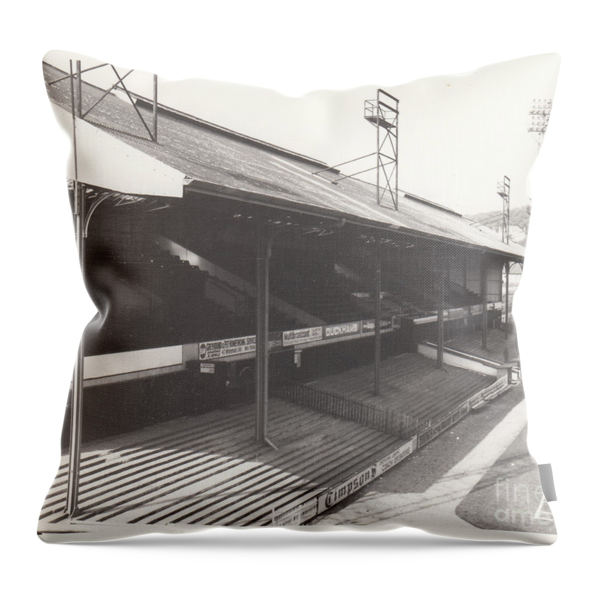 Crystal Palace Throw Pillow featuring the photograph Crystal Palace - Selhurst Park - West Main Stand 1 - August 1969 by Legendary Football Grounds