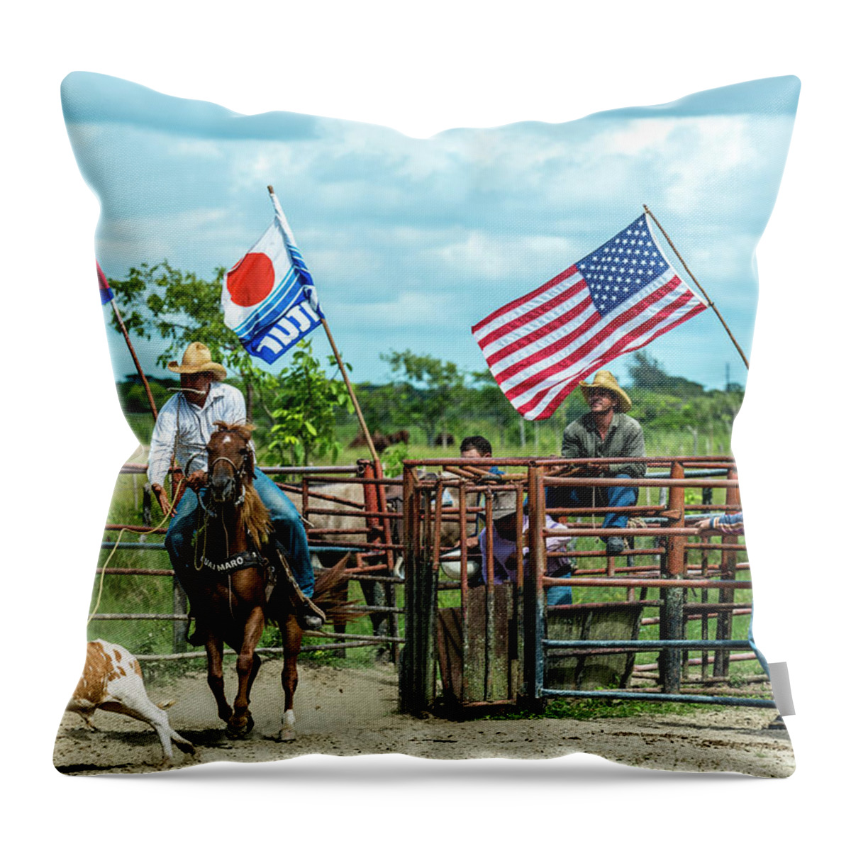 Architectural Photographer Throw Pillow featuring the photograph Cuban Cowboys by Lou Novick