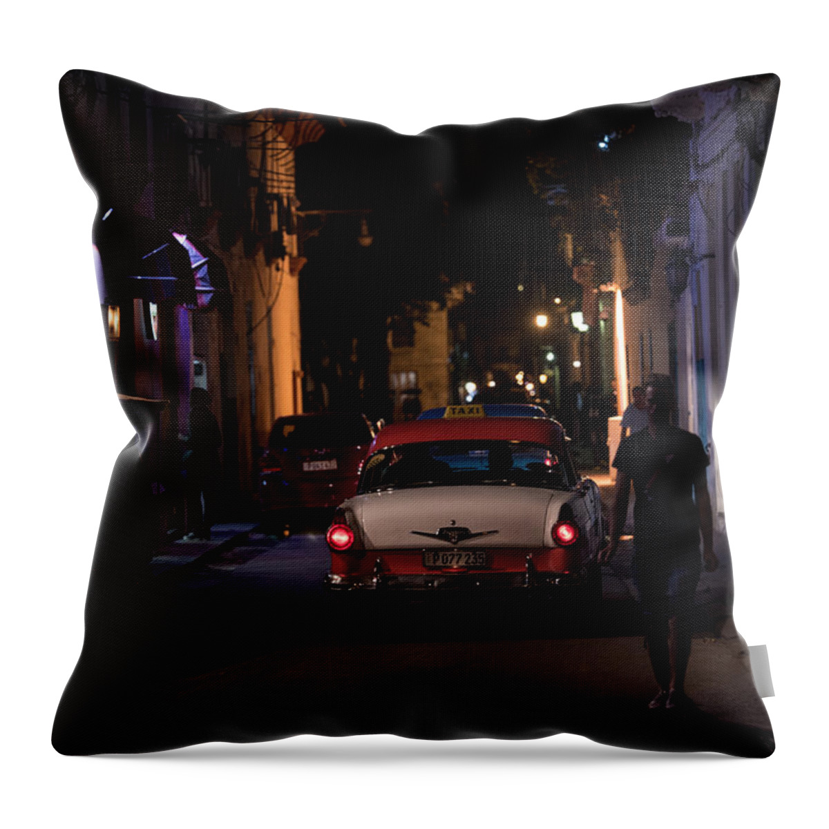 Cojimar Throw Pillow featuring the photograph Cuban Night Ride by Art Atkins