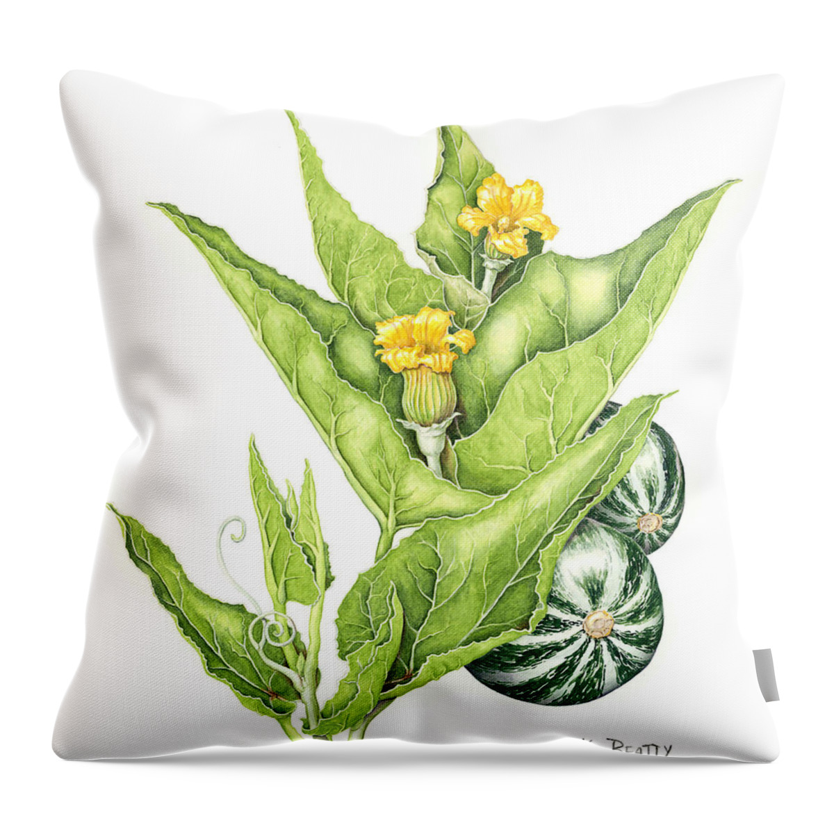 Botanical Throw Pillow featuring the painting Cucurbita Foetidissima by Karla Beatty