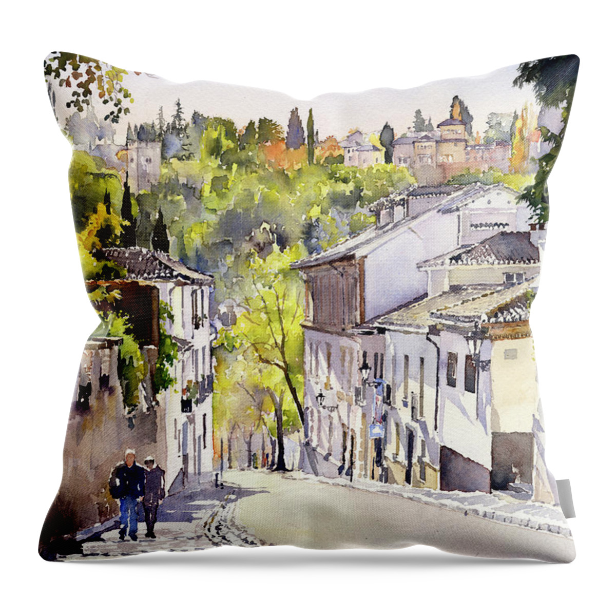 Granada Throw Pillow featuring the painting Cuesta Chapiz Granada by Margaret Merry