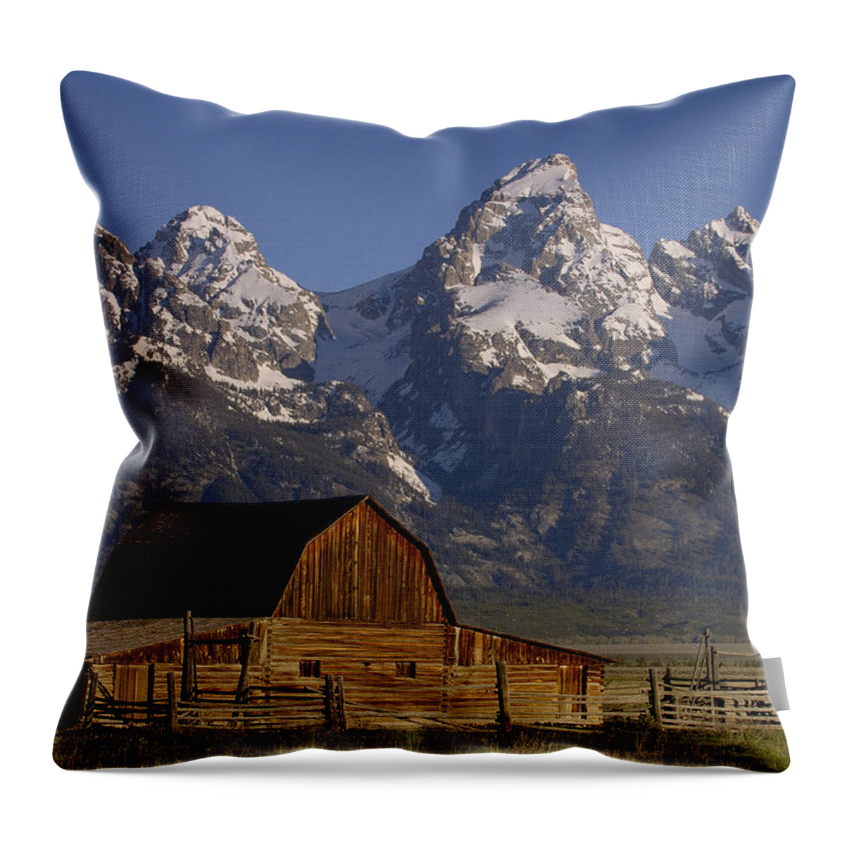00210002 Throw Pillow featuring the photograph Cunningham Cabin and Tetons by Pete Oxford