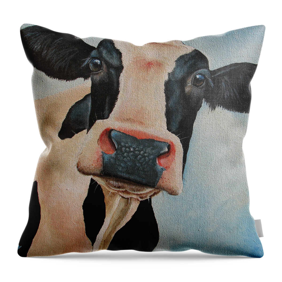 Cow Throw Pillow featuring the painting Curiosity by Laura Carey