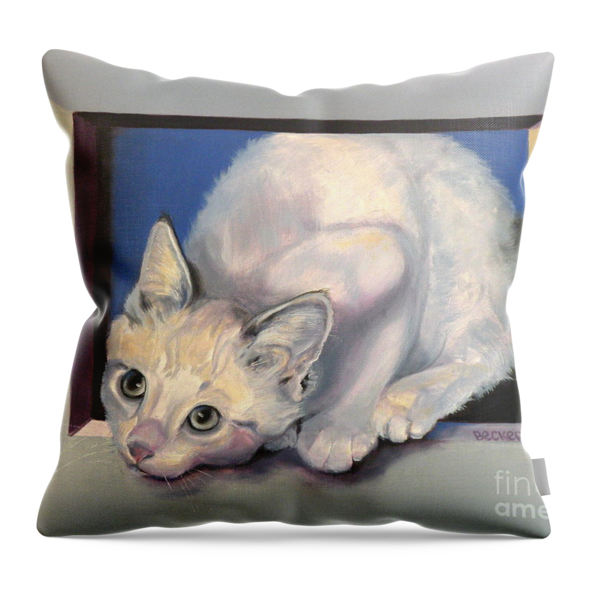 Cat Greeting Card Throw Pillow featuring the painting Curiosity by Susan A Becker