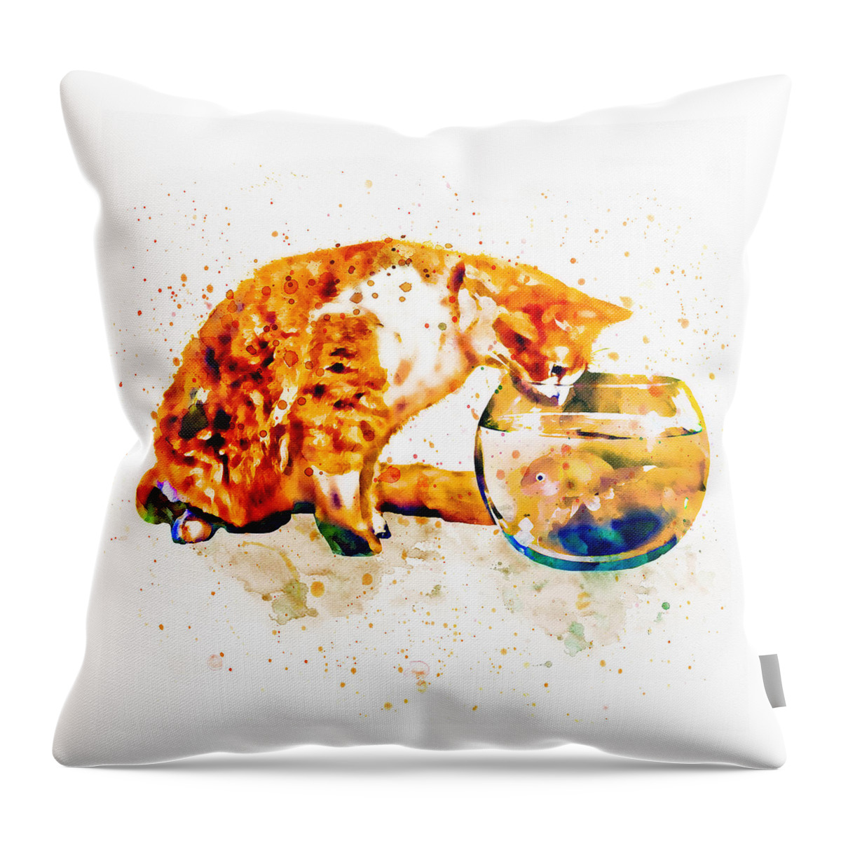 Cat Throw Pillow featuring the painting Curious Cat by Marian Voicu