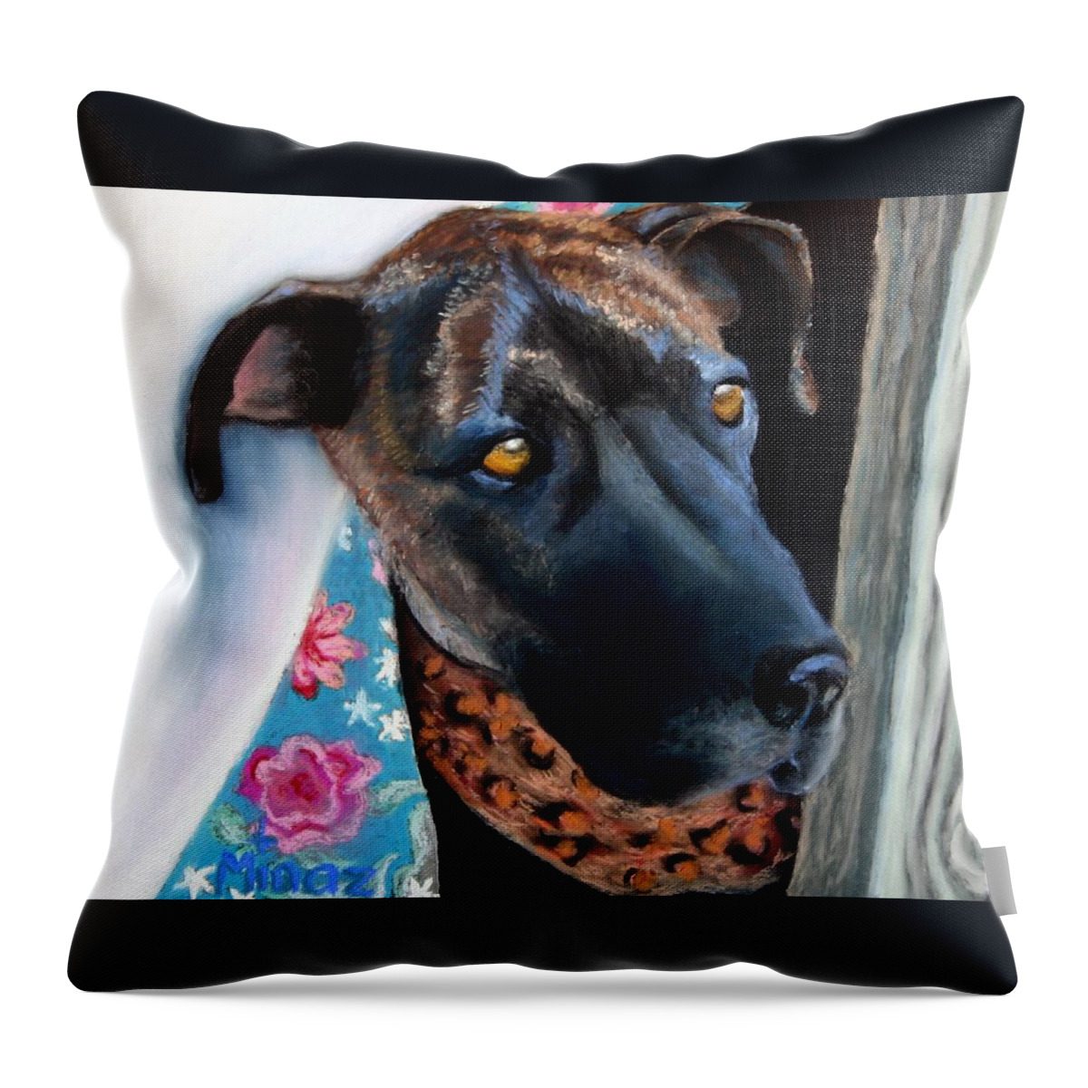 Great Dane Throw Pillow featuring the painting Whats going on? by Minaz Jantz