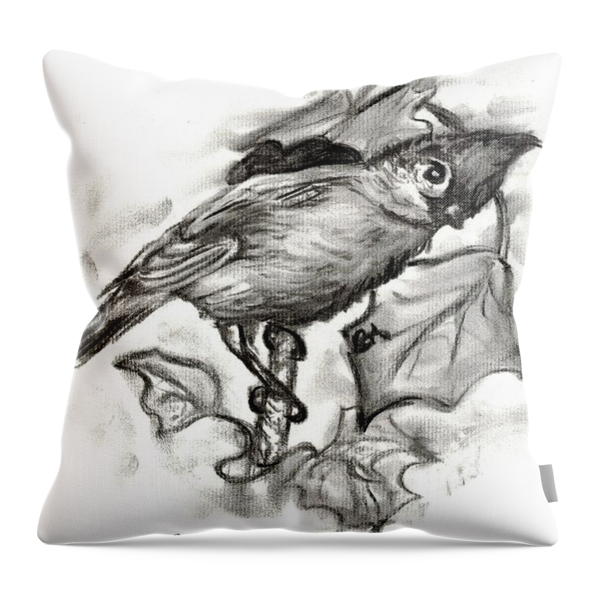 Birds Throw Pillow featuring the drawing Curious titmouse by Carol Allen Anfinsen