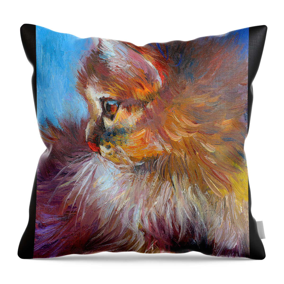 Tubby Cat Painting Throw Pillow featuring the painting Curious Tubby Kitten painting by Svetlana Novikova