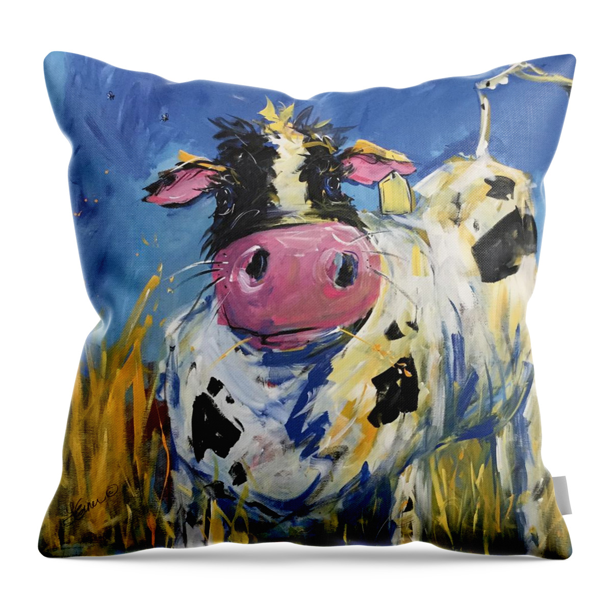 Holstein Throw Pillow featuring the painting Curiousity by Terri Einer