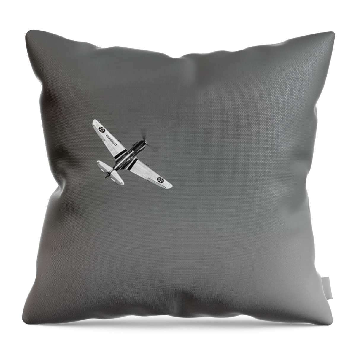 39-159 Throw Pillow featuring the photograph Curtiss-Wright P-40C Warhawk BW version by Gary Eason