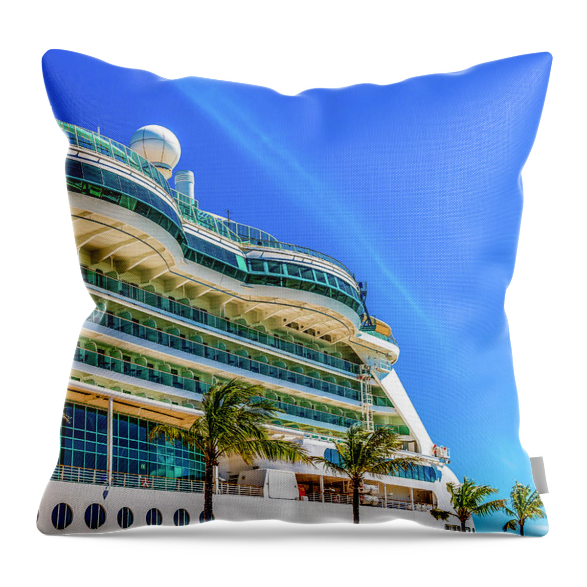 Beautiful Throw Pillow featuring the photograph Curved Glass Over Balconies on Luxury Cruise Ship by Darryl Brooks