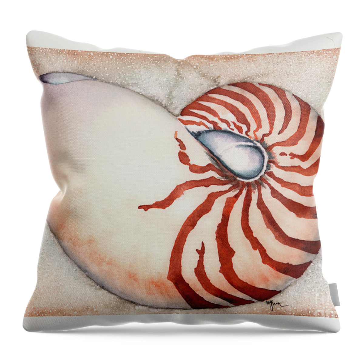 Nautilus Throw Pillow featuring the painting Curving Nautilus by Hilda Wagner