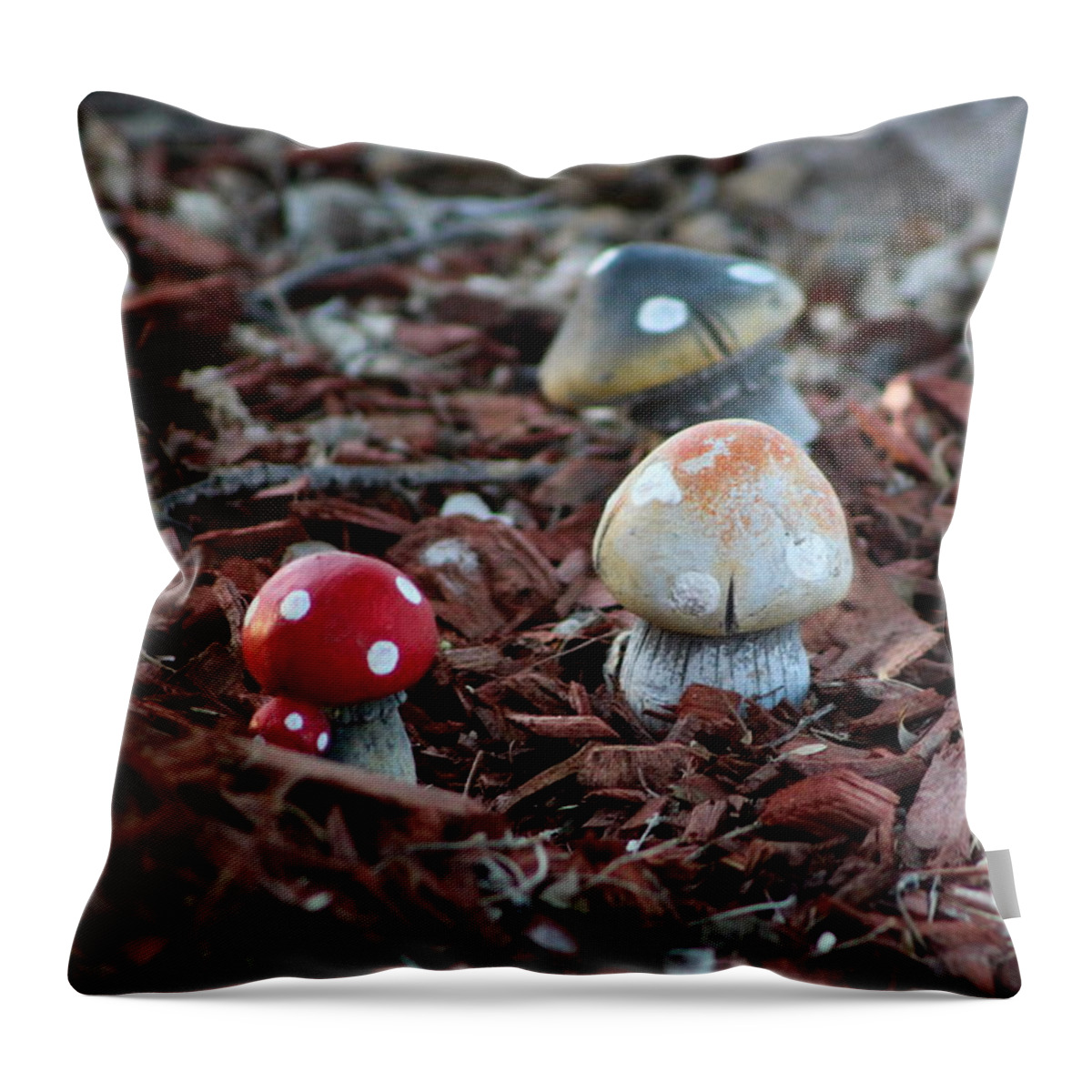 Tombstone Arizona Throw Pillow featuring the photograph Cluster of Toadstools in Fairy Garden by Colleen Cornelius