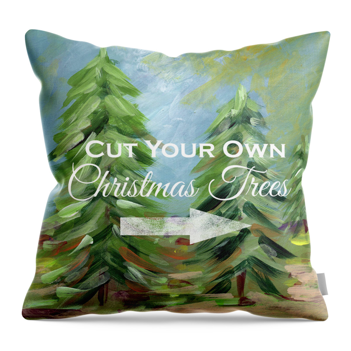 Tree Throw Pillow featuring the painting Cut Your Own Tree- Art by Linda Woods by Linda Woods