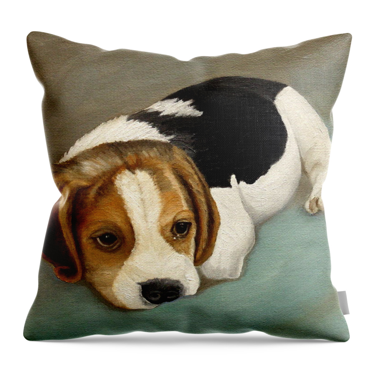 Beagle Throw Pillow featuring the painting Cute Beagle by Angeles M Pomata