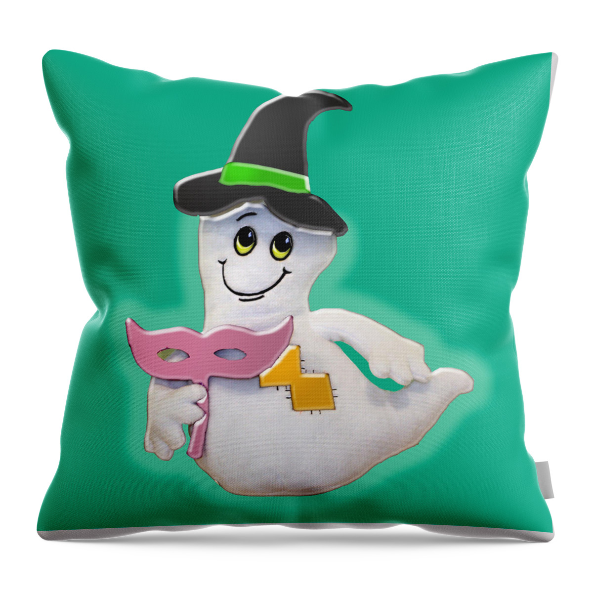 Cartoons Throw Pillow featuring the digital art Cute Glowing Ghost by Karen Nicholson