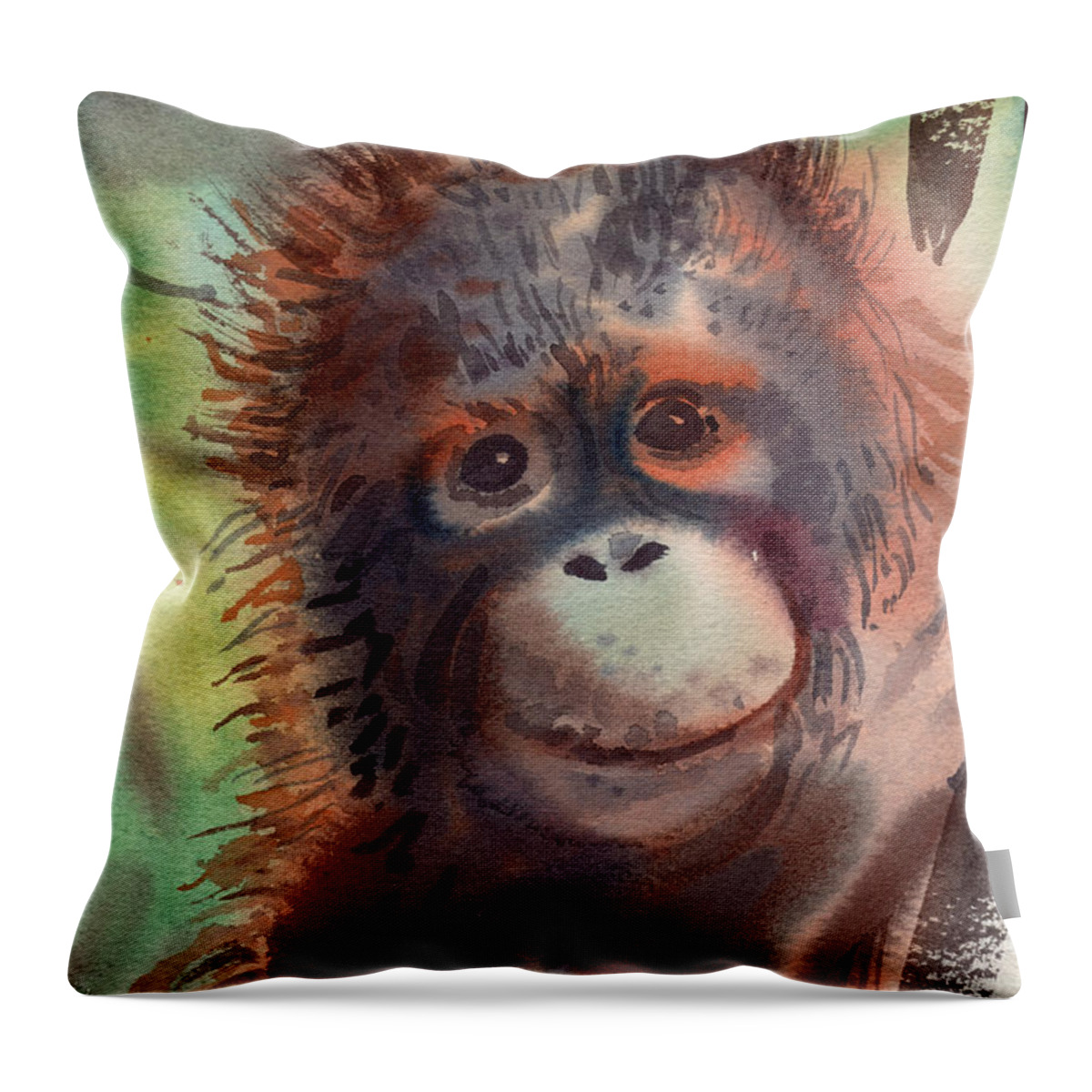 Orangutans Throw Pillow featuring the painting My Precious by Donald Maier