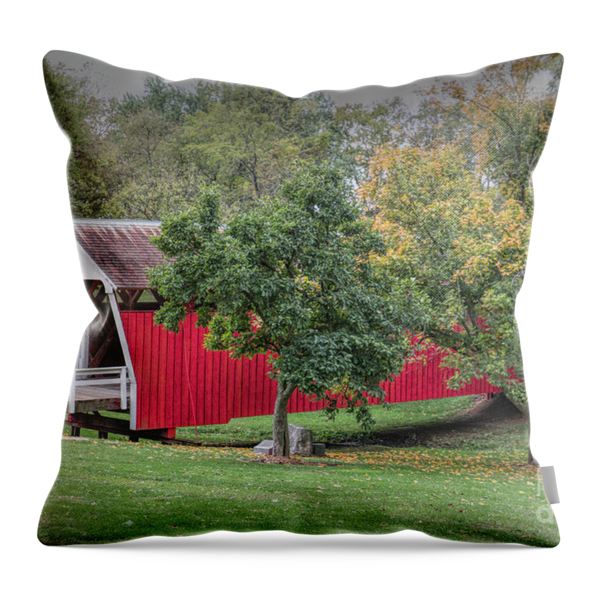 Cutler-donahoe Covered Bridge Throw Pillow featuring the photograph Cutler-Donahoe Covered Bridge by Lynn Sprowl
