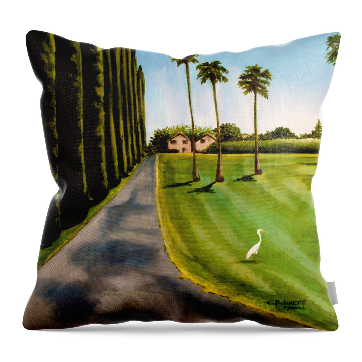 Landscape Throw Pillow featuring the painting Cypress Palms by Elizabeth Robinette Tyndall