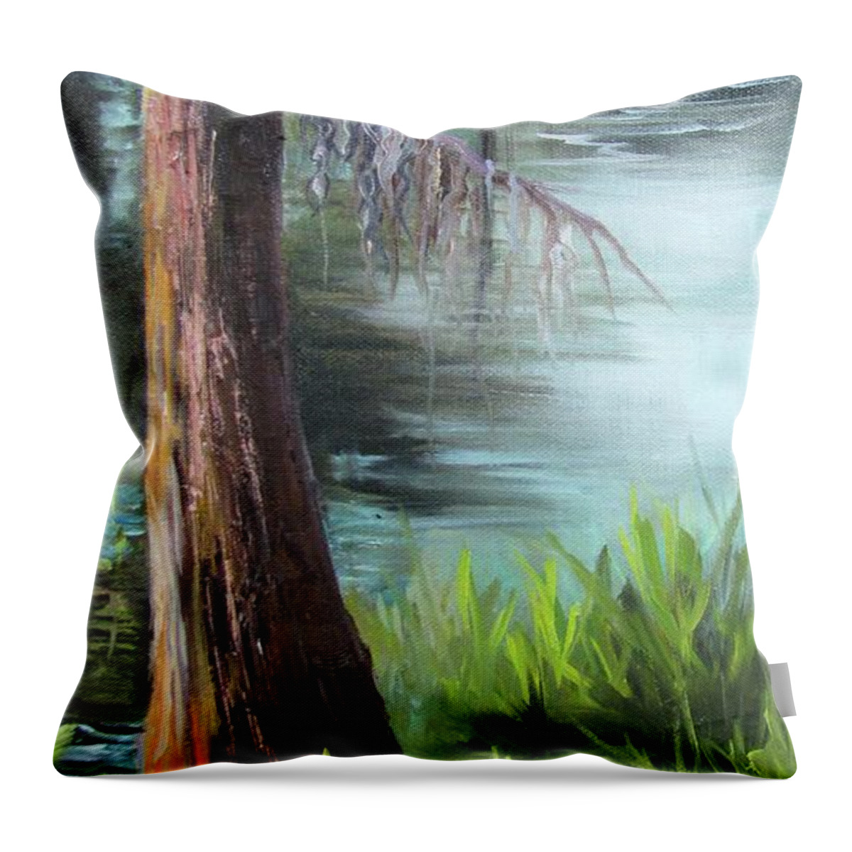 Cypress Throw Pillow featuring the painting Cypress Up Close by Barbara Haviland