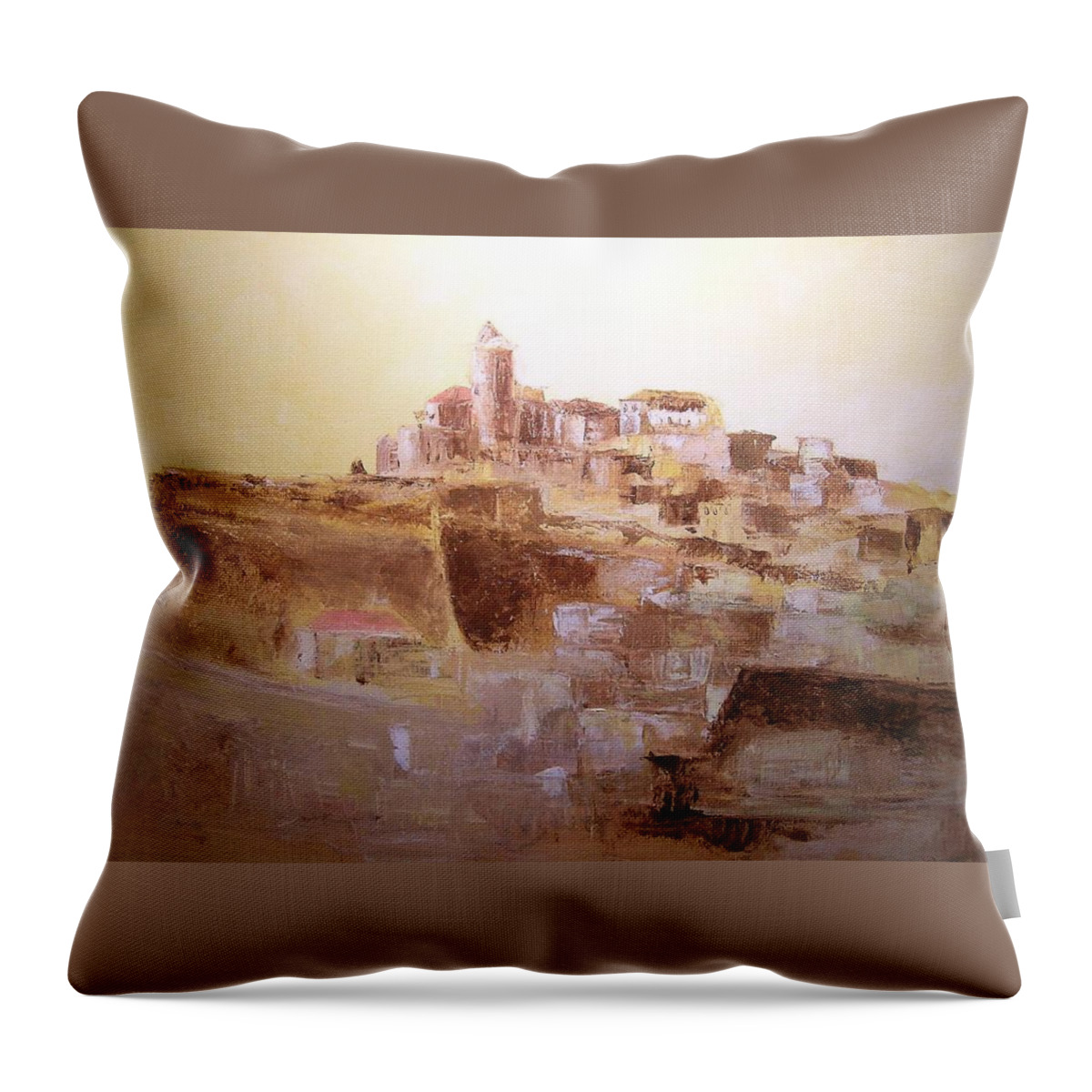 Original Cityscpae Throw Pillow featuring the painting D Alt Vila Ibiza Old Town by Lizzy Forrester