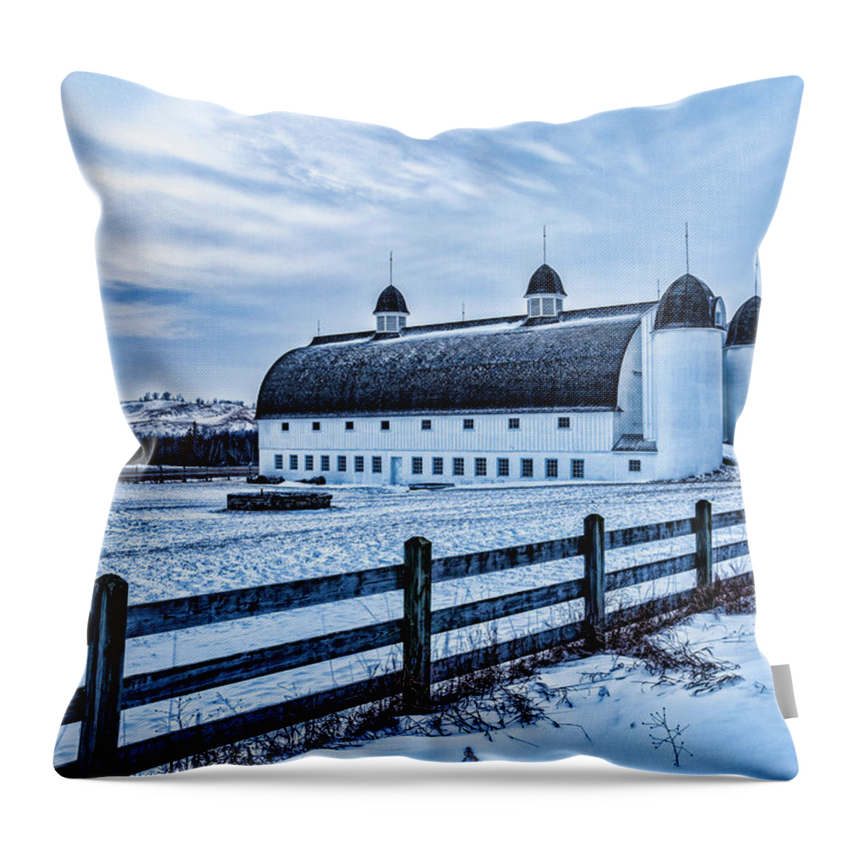 Clouds Throw Pillow featuring the photograph D. H. Day Barn Blue Hour by Joe Holley