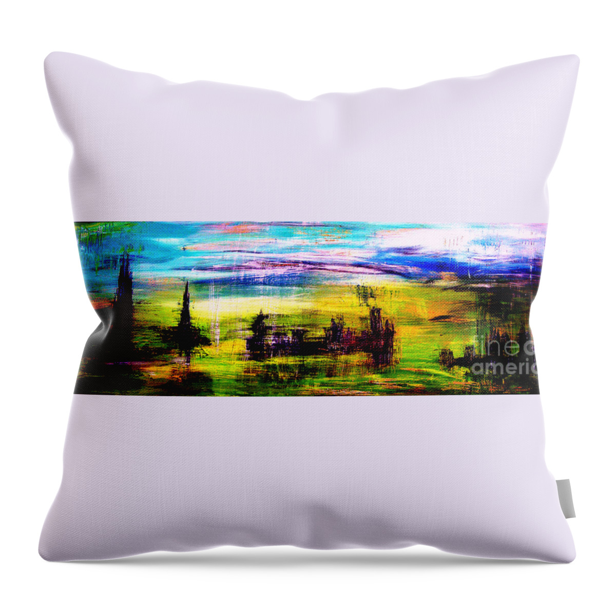 Town Throw Pillow featuring the painting D22 - utopia by KUNST MIT HERZ Art with heart