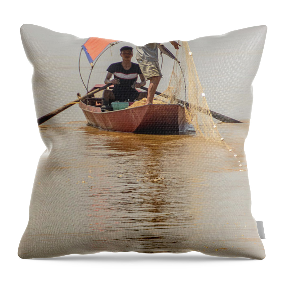 Vietnam Throw Pillow featuring the photograph Da River Fishing 1 by Werner Padarin