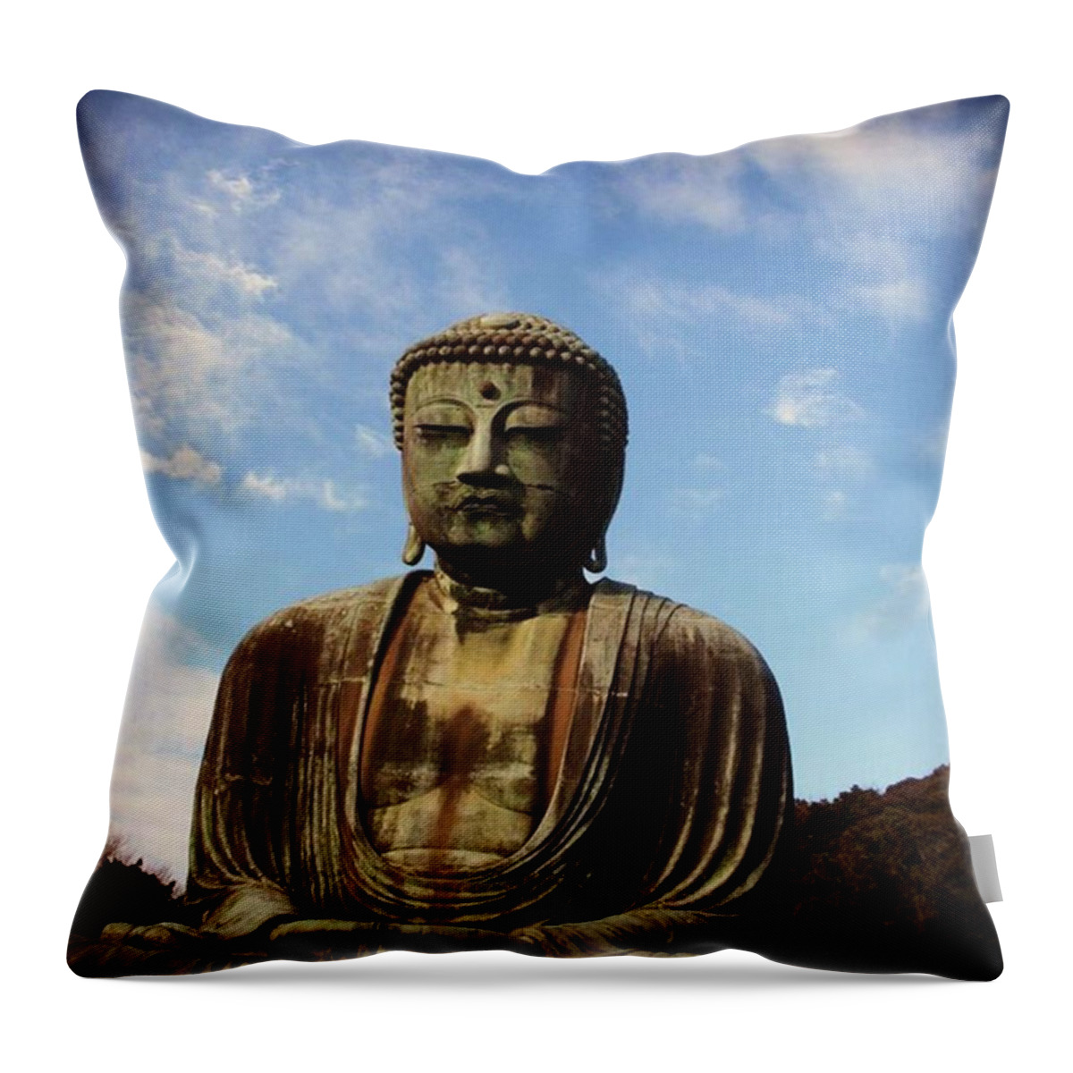 { Throw Pillow featuring the photograph Daibutsu In Kamakura. by Emi Kanno