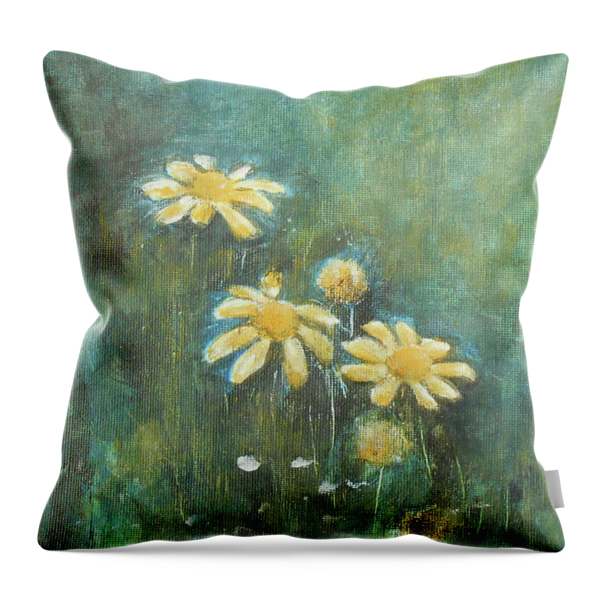 Floral Throw Pillow featuring the painting Daisies 3 by Jane See