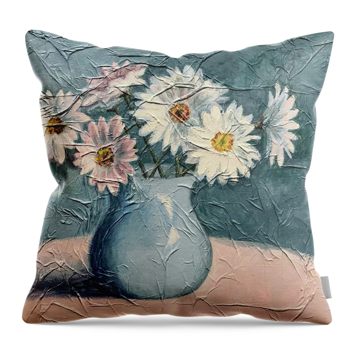 Daisies Throw Pillow featuring the painting Daisies by Janet King