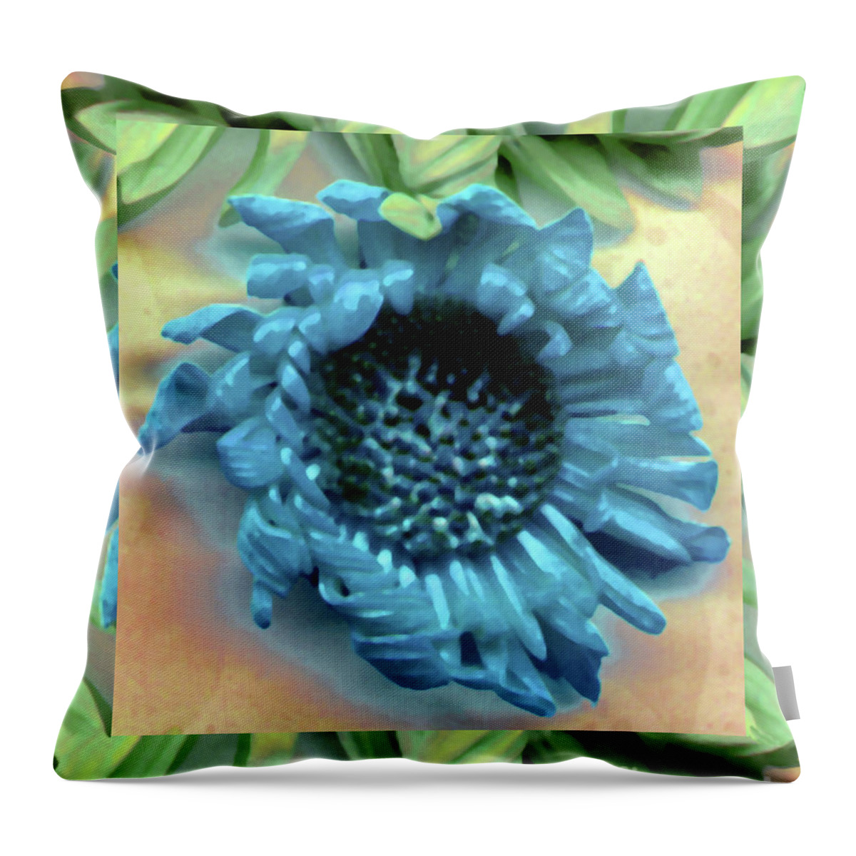 Blue Digital Daisy Leaf Leaves Green Watercolor Throw Pillow featuring the photograph Daisy Blue Frame by Heather Kirk